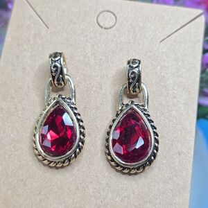 Vintage Metro Gold-Tone Teardrop Red Crystal Drop Earrings